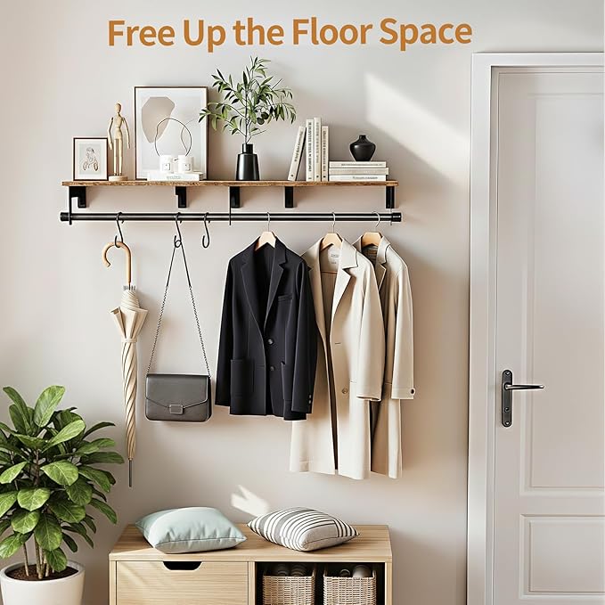 Luxspire Wall Mounted Clothes Rack, 43.3inch Clothing Racks - Image 4