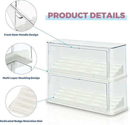 2 Pack Button Pin Display Case – 4-Tier Clear Badge Storage Box, Stackable - Image 5