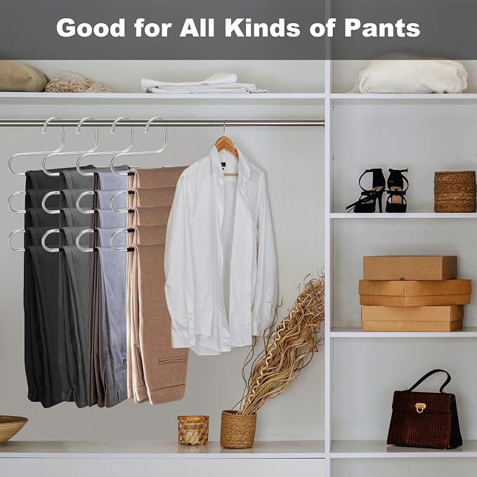 Pants Hangers Space Saving, 4 Pack Stainless Steel Non-Slip Hangers - Image 7