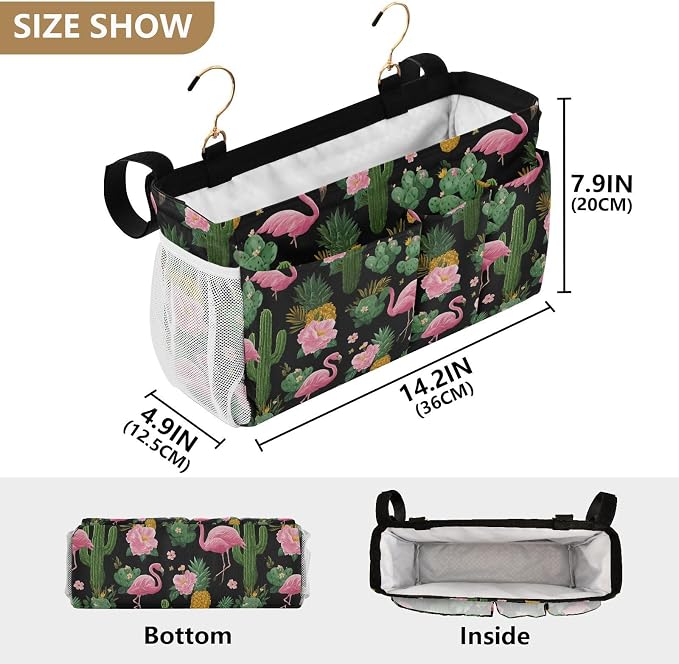 Black Flamingo and Cactus Pineapple Flower Tropical02 Bedside Caddy - Image 4