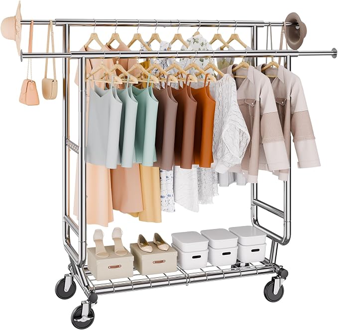 VEVOR Clothes Rack, Rolling Clothing Garment Rack, Extendable Carbon Steel by VEVOR