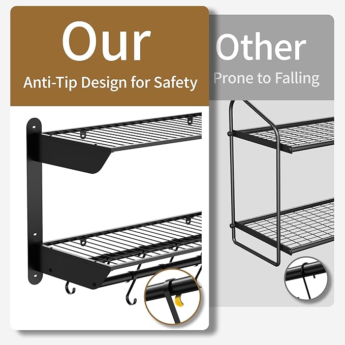 YIGII 30 Inch Pot Rack Wall Mounted, 2-Tier Pots and Pans Organizer - Image 3