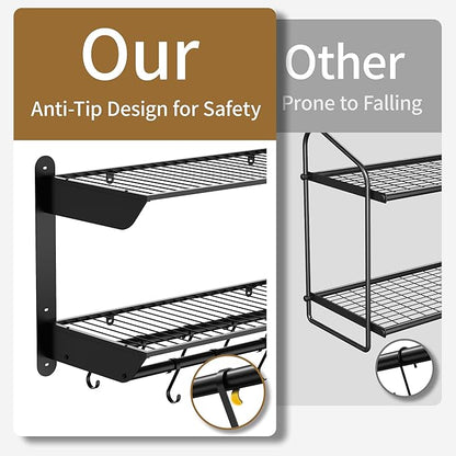 YIGII 30 Inch Pot Rack Wall Mounted, 2-Tier Pots and Pans Organizer - Image 3