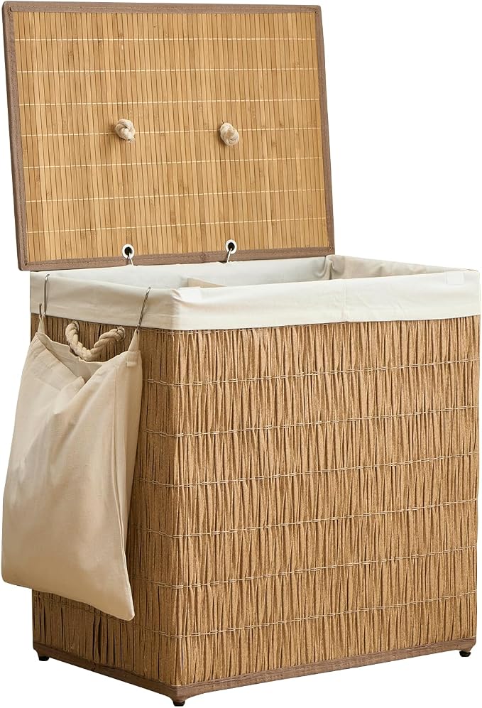 Laundry Hamper with Lid, 39.6 Gallon Large Laundry Basket 2 Removable Liner Bags by Hiagnete