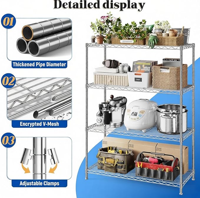 Xcity Storage Shelves, 4 Tier Heavy Duty Metal Shelving Unit - Image 3