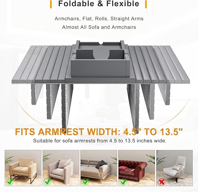 Bestjing Bamboo Couch Armrest Table, Sofa Arm Tray - Image 4