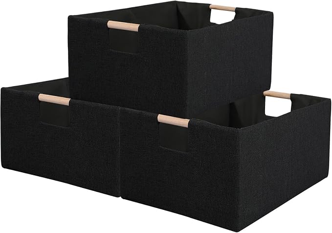 Fabric Storage Bin 3 Pack Foldable Cotton Linen Storage Basket by LaMor%C3%A9e