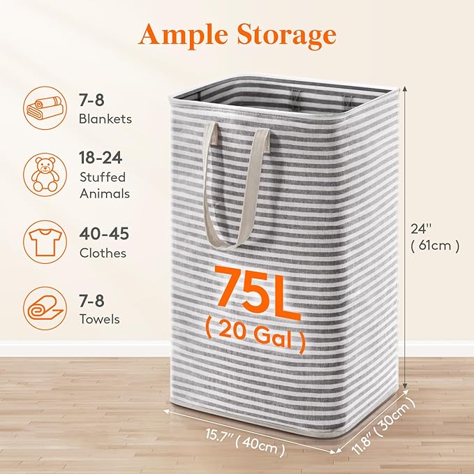 Lifewit 75L Large Collapsible Laundry Hamper, Tall Foldable Dirty Clothes - Image 2
