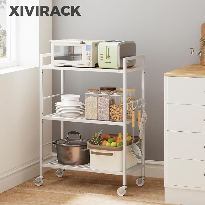 3-Tier Metal Storage Rack with Industrial Wheels, Mesh Shelving Unit with - Image 2