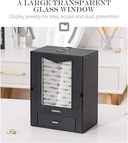 Homde Jewelry Organizer with Transparent Window Necklace Hooks Gift - Image 2