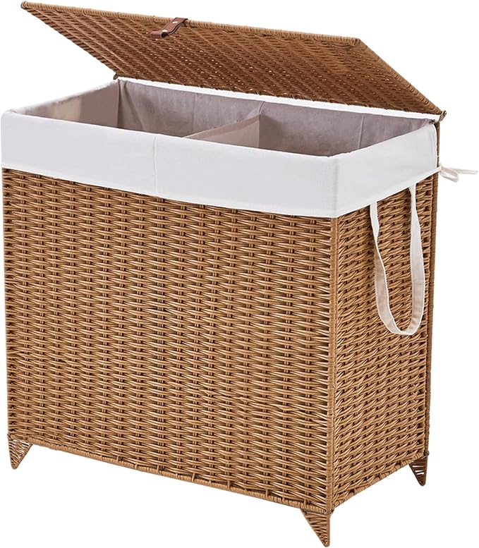 Laundry Hamper with Lid and Removable Liner Bag, Handwoven Rattan Clothes by LGENHOOMHandwovenNaturalWaterHyacinthBasket