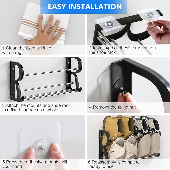 Wall Shoe Rack for RV Shoe Storage, 3 Pack Wall Mounted Shoe Rack - Image 6