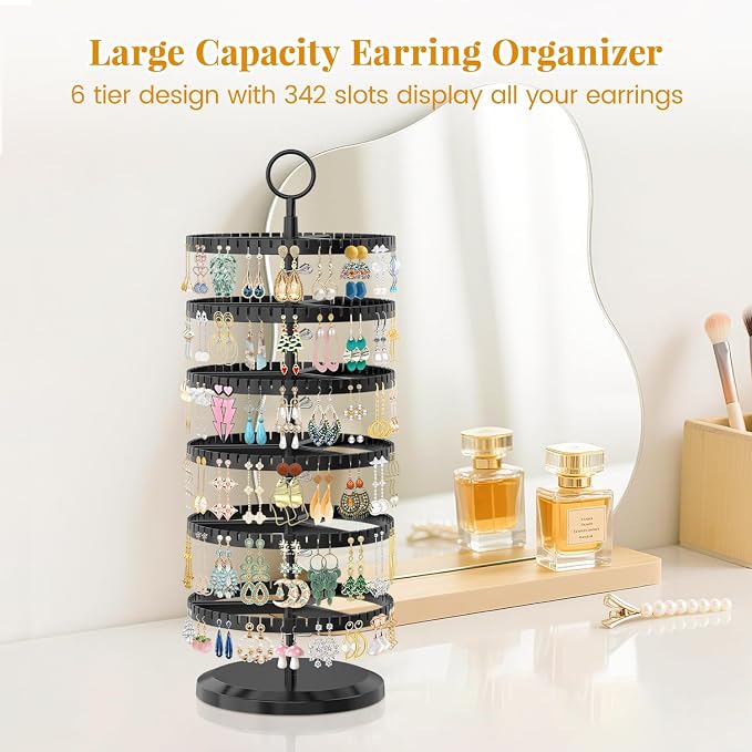 EsLuker.ly Earring Holder Organizer Rotating Stud Display Tree Rack, 6 Tier | - Image 2