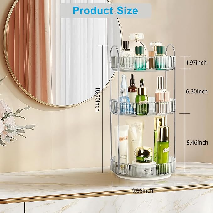 360 Rotating Makeup Organizer, 3 Tier Large Capacity Lazy Susan Bathroom - Image 3