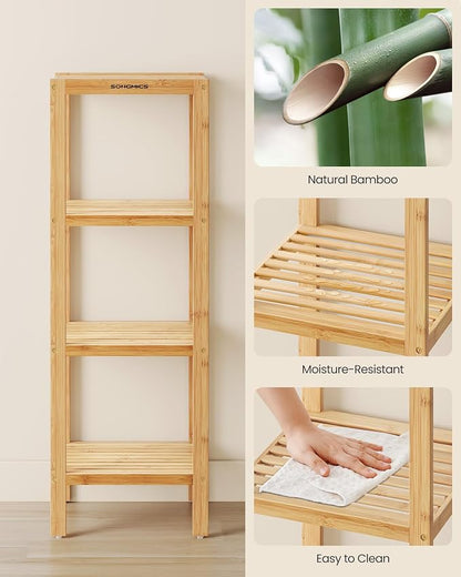 SONGMICS 4-Tier Bamboo Shelf, Narrow Bathroom Shelf, Standing Towel Rack - Image 5