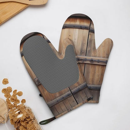 Rustic Antique Wooden Door Print Oven Mitts Set of 2, Heat Resistant Silicone - Image 9