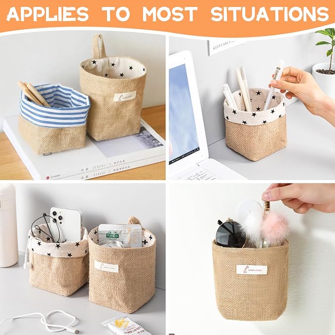 3 PCS Mini Hanging Storage Bag Cotton Linen Small Storage Basket Wall Hanging - Image 2