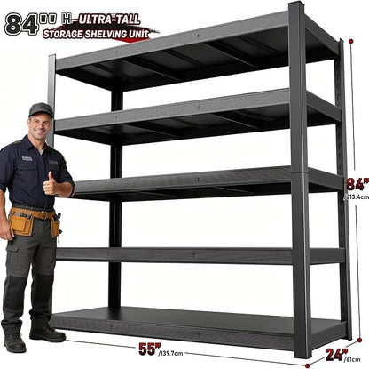84" H 5-Tier Heavy Duty Storage Shelves, 3000LBS Capacity Adjustable Metal - Image 2
