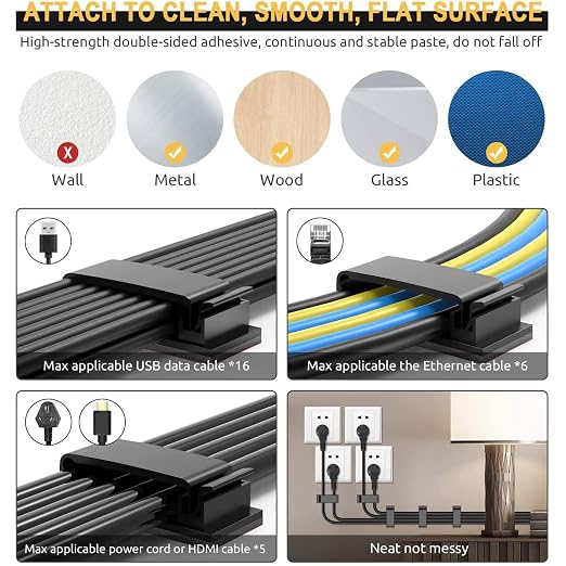 50Pcs Self Adhesive Cable Management Clips, Cable Organizers Wire Clips Cord - Image 7