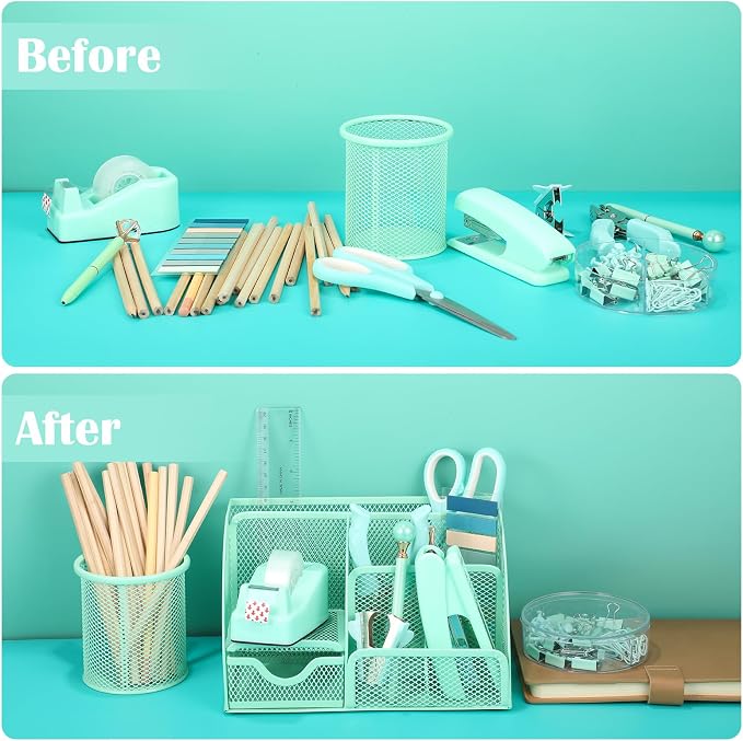auroray Green Desk Organizers and Accessories, Teal Office Supplies Set Green - Image 5