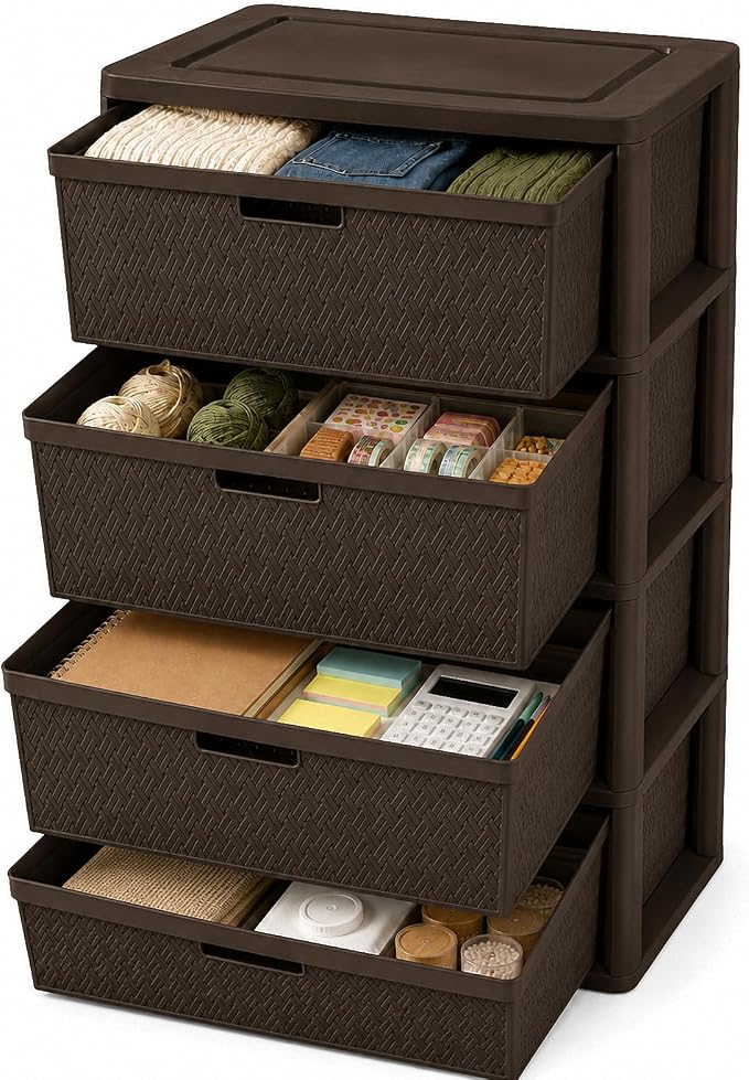 Wide 4-Drawer Plastic Storage Tower, Decorative Organizer Chest, BPA-free by Unknown