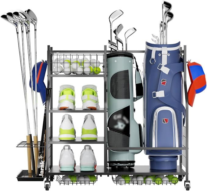 Golf Organizer for Garage, 3 Bag Golf Bag Holder Stand by Unknown
