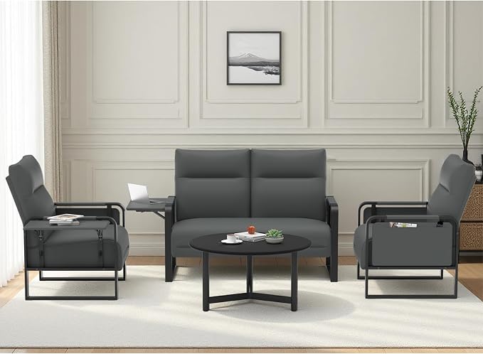 3-Piece Living Room Sofa Set, Faux Leather Loveseat & Accent Chairs Set of 2 by Tbillionnext