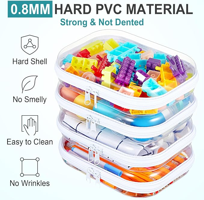 Hoolerry 4 Pcs Hard Clear Zipper Case Makeup Bags Plastic Pencil Pouch - Image 4