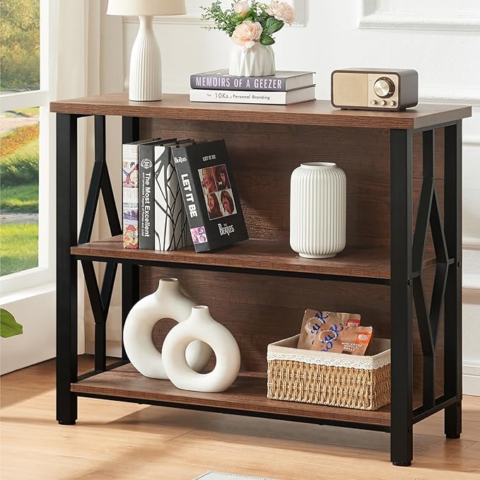 HOMISSUE Bookshelf, 3-Tier Rustic Short Bookshelf, Industrial Shelf Bookcase by Homissue