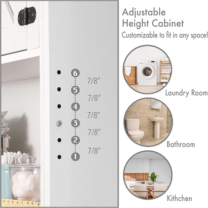 Over The Washer or Over The Toilet Storage Cabinet w/Height Adjustable Shelf - Image 6