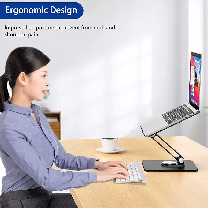 BESIGN LSX7 Laptop Stand with 360 Rotating Base, Ergonomic Adjustable Notebook - Image 4