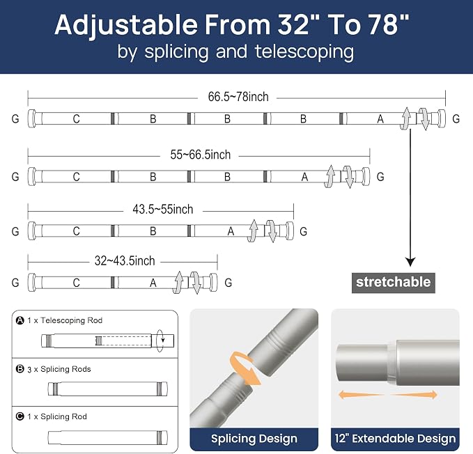 ENJOYBASICS 2 Pack Tension Curtain Rod, 32-78" Adjustable, Nickel | Secure Hold - Image 3