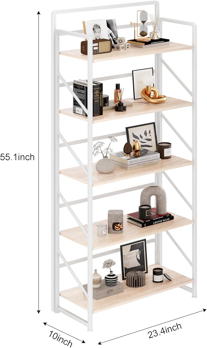 JSB Folding Bookshelf, Industrial Storage Shelves, No Assembly Vintage Wood - Image 3