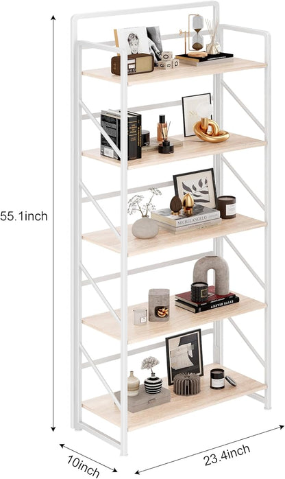 JSB Folding Bookshelf, Industrial Storage Shelves, No Assembly Vintage Wood - Image 3