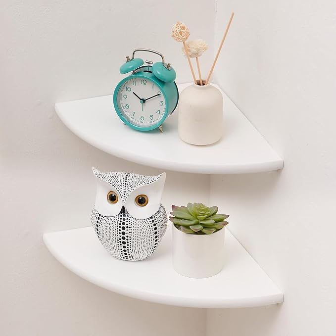 Corner Shelves, Floating Corner Shelf, Round End Wall Mount by Coamily