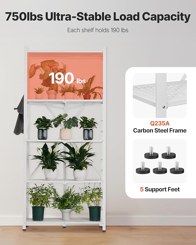 VEVOR 5-Tier Foldable Storage Shelf, 32W x 14D x 72H Inch Folding Metal Rack - Image 5
