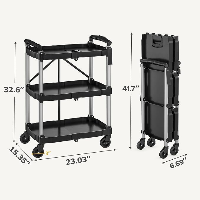 DWVO 3-Tier Foldable Service Cart - Image 3