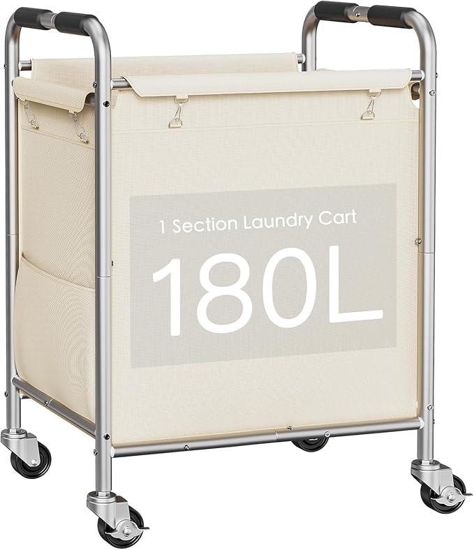 Laundry Basket with Wheels, Rolling Laundry Sorter Cart with Side pockets by FIONESO