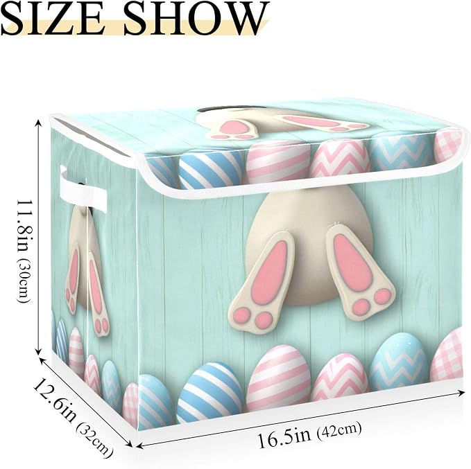 Easter Bunny Storage Bins with Lids and Carrying Handle, Foldable Storage Boxes - Image 3