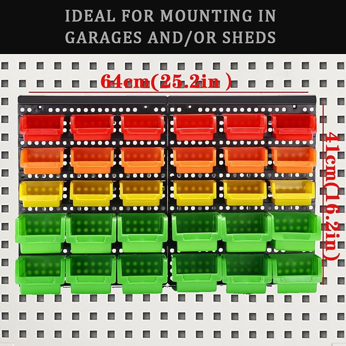 MULSAME Wall Mounted Storage Bins Parts Rack 4 Colors Bin Organizer Garage - Image 2