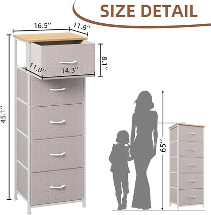 Somdot Tall Dresser for Bedroom, 5 Drawer Storage Cabinet, Ash Grey | Fabric - Image 3