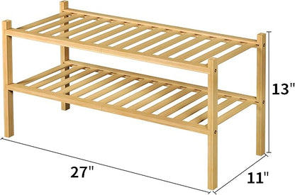 2 Tier Bamboo Shoe Rack for Closet Free Standing Wood Shoe Shelf for Entryway - Image 3