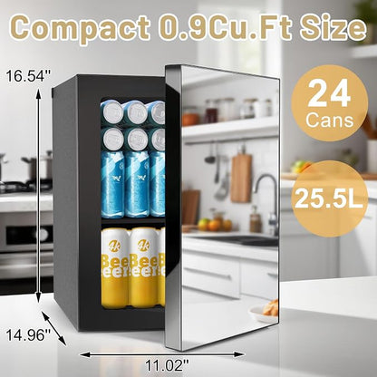 7-Temperature Control 24 Can Mini Fridge, 0.9 Cu.Ft Compact Beverage Cooler - Image 2