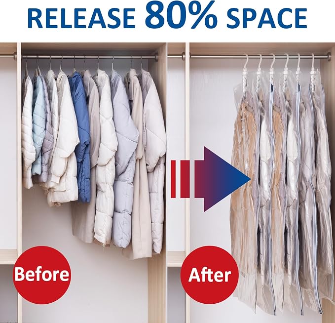 Hanging Vacuum Storage Bags, 6 Pack Large Hanging Space Saver Bags, Vacuum - Image 2