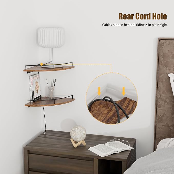 Corner Floating Shelves, Rustic Brown Wood, Wall Mount Storage - Image 9