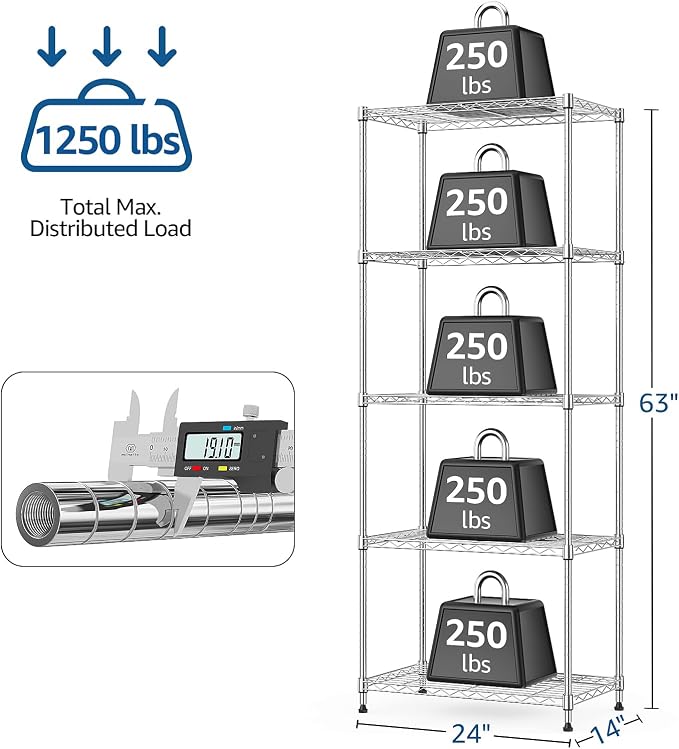 1250 lbs 5 Tier Shelf Metal Storage Shelves Wire Rack Closet Organizers - Image 3