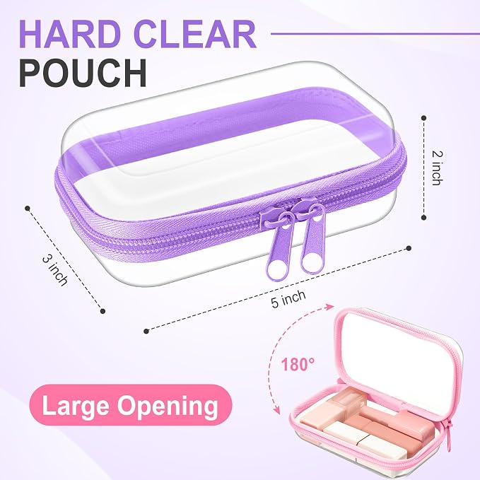 Sanwuta 6 Pcs Clear Hard Zipper Case Hard Plastic Zipper Pouches Transparent - Image 2
