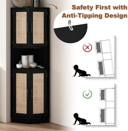 Tall Corner Cabinet, 64.7" Rattan Corner Storage Cabinet - Image 8