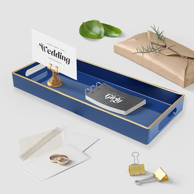 Blue Bathroom Vanity Tray for Countertop, Small Plastic Toilet Tank Versatile - Image 2