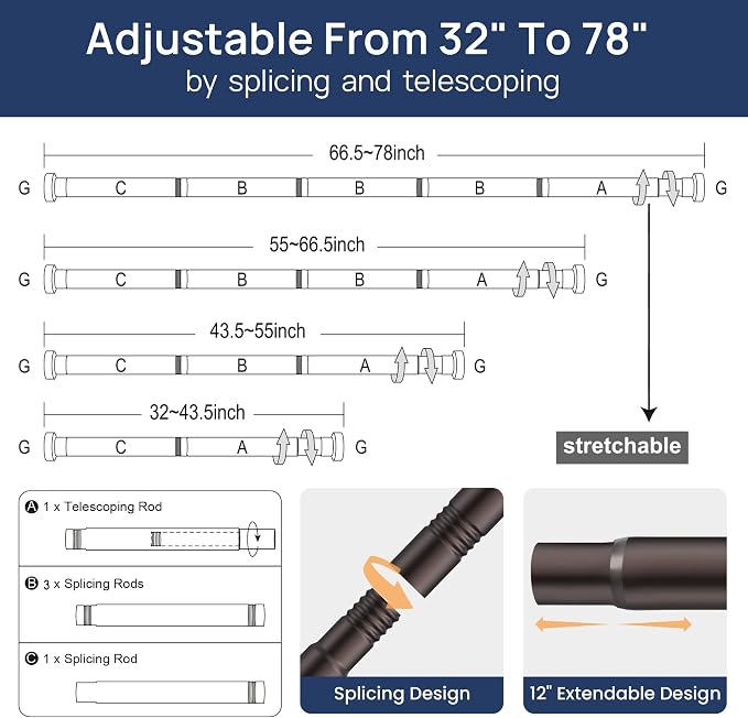 ENJOYBASICS 2 Pack Tension Curtain Rod, 32-78" Adjustable, Bronze | Secure Hold - Image 3
